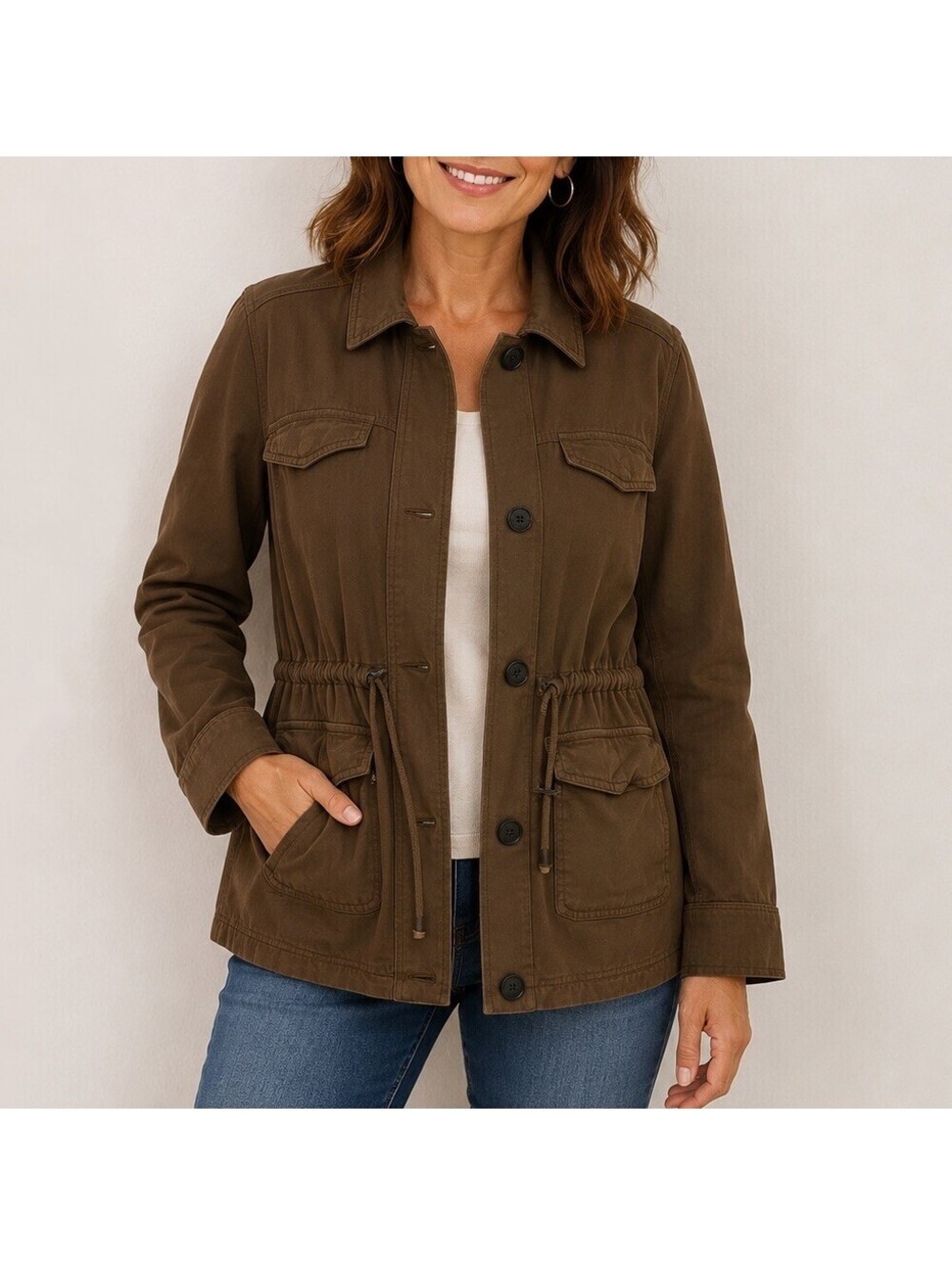 Full Tilt Chocolate Brown Utility Jacket Women’s XL Cotton Blend Military Gorp
